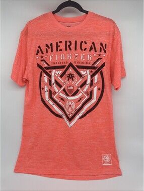 American Fighter T-Shirt Neon Coral Size XL Short Sleeve Graphic Tee Men's NWOT